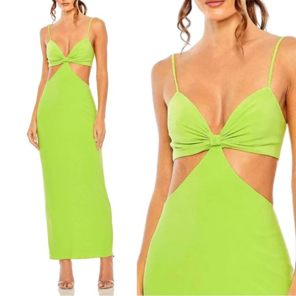 Mac Duggal 27110 Size 6 Bright Lime Neon Green Cutout Twist Open Back Maxi Dress